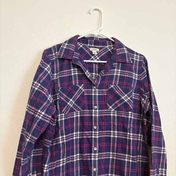 LL Bean Plaid Flannel Shirt Purple Pink Lumberjack Collared Button Up Women’s M - Picture 2 of 8